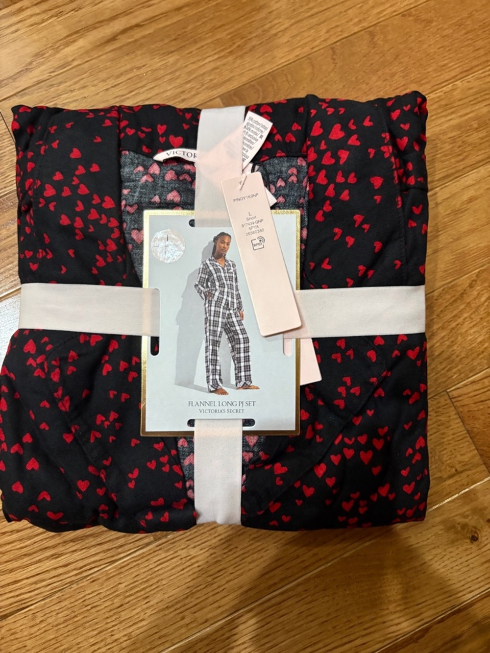 Victoria's Secret Black Pajama Set with Red Heart Print